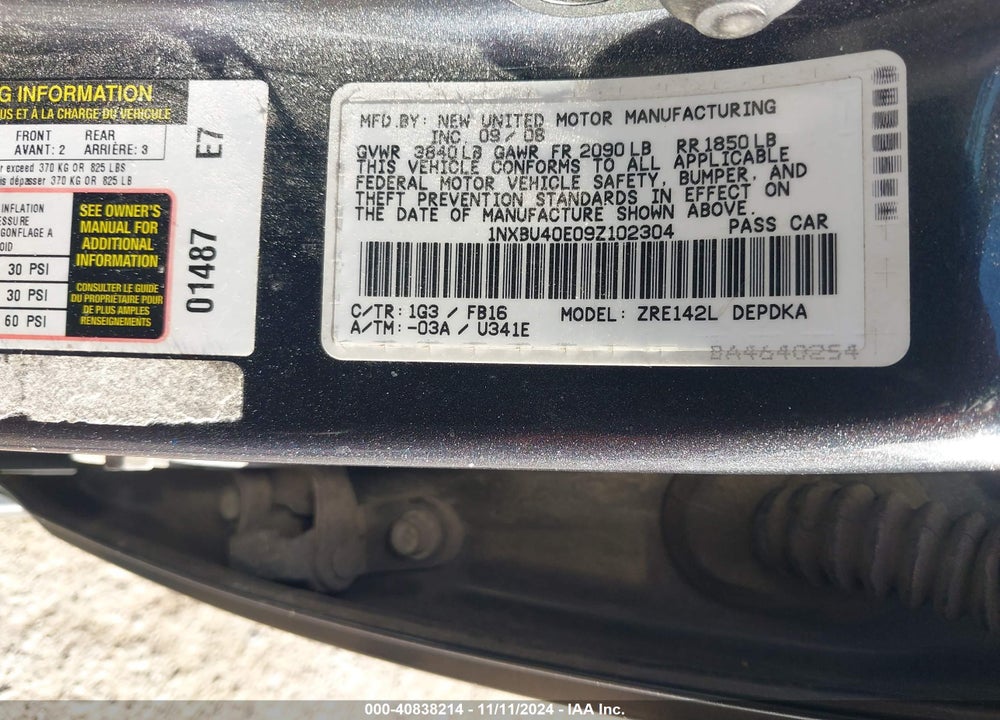 2009 TOYOTA COROLLA LE VIN: 1NXBU40E09Z102304