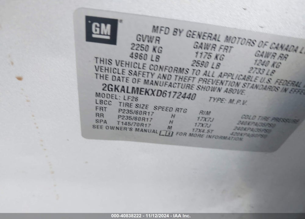 2013 GMC TERRAIN SLE-1 VIN: 2GKALMEKXD6172440