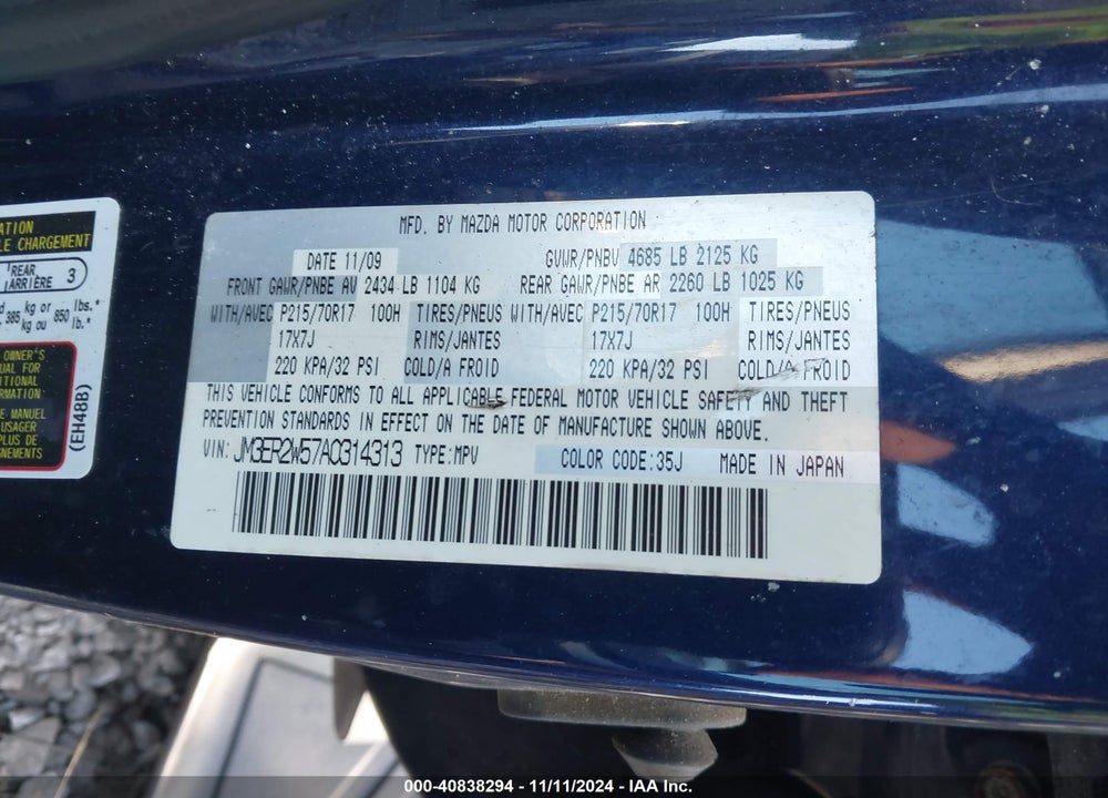 2010 MAZDA CX-7 I SV VIN: JM3ER2W57A0314313