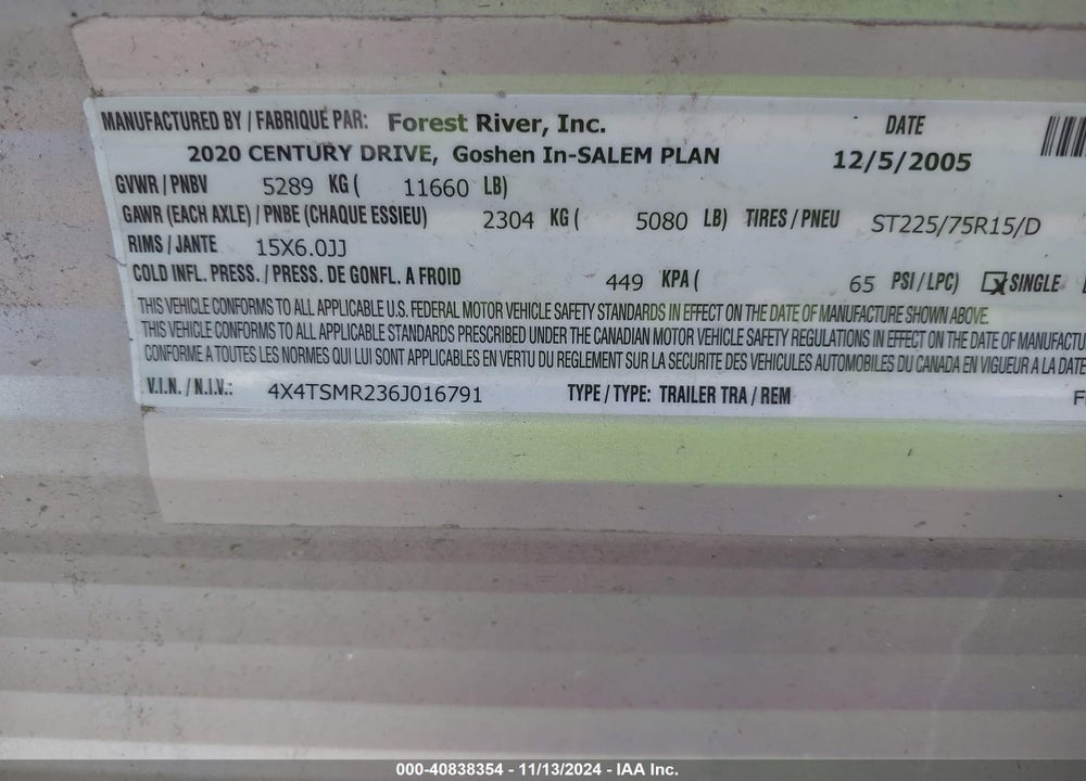 2006 SALEM OTHER VIN: 4X4TSMR236J016791