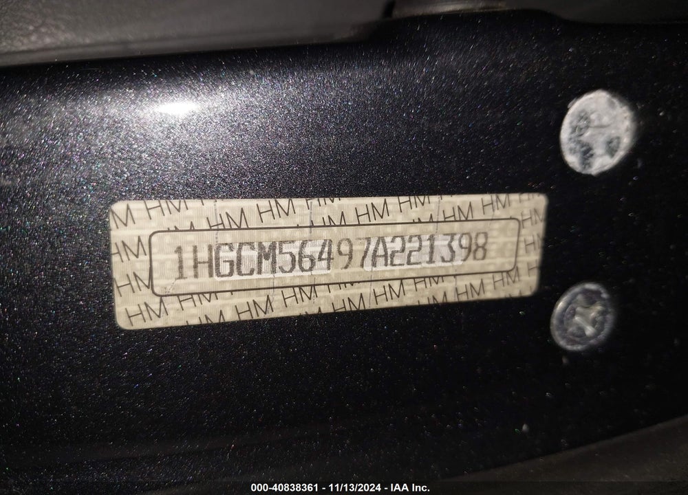 2007 HONDA ACCORD 2.4 LX VIN: 1HGCM56497A221398