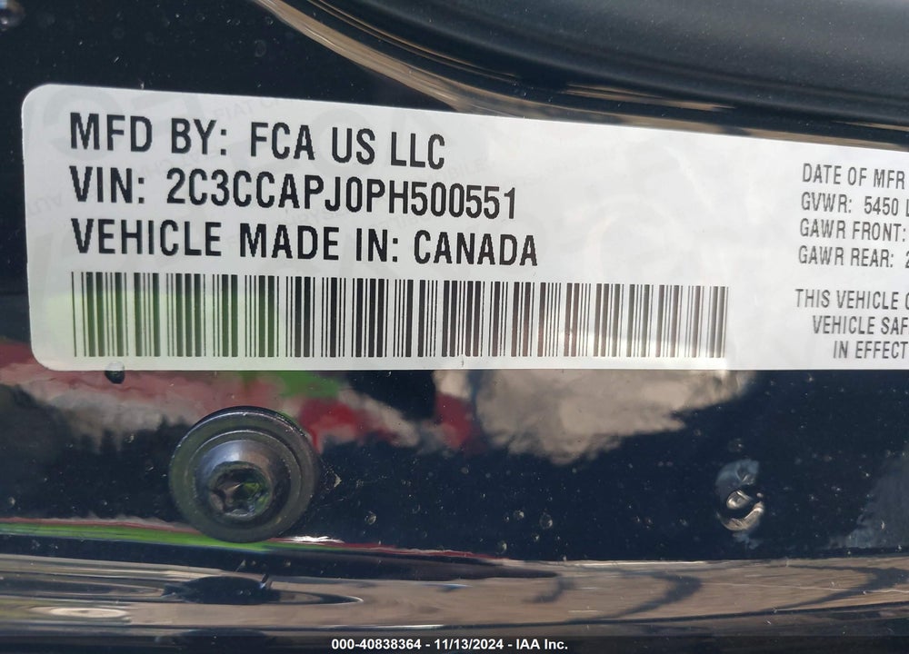2023 CHRYSLER 300 300C VIN: 2C3CCAPJ0PH500551