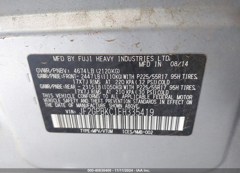 2014 SUBARU XV CROSSTREK HYBRID 2.0I TOURING VIN: JF2GPBKC1EH335419