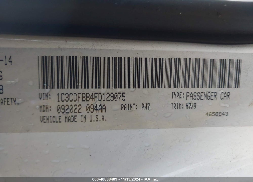 2015 DODGE DART SXT VIN: 1C3CDFBB4FD129075