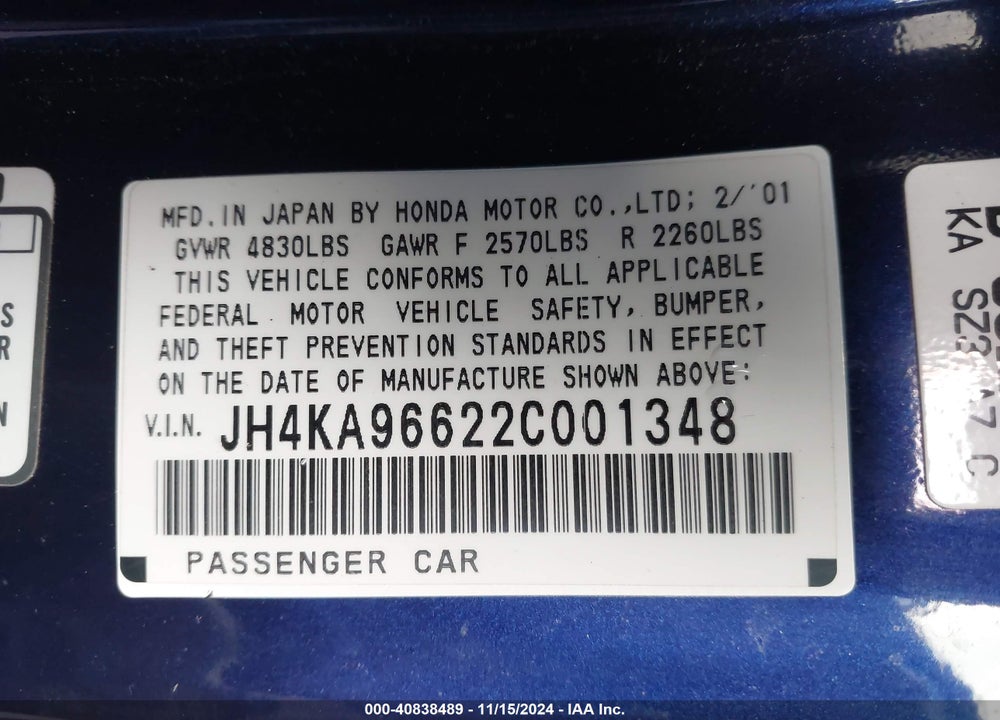 2002 ACURA RL 3.5 VIN: JH4KA96622C001348