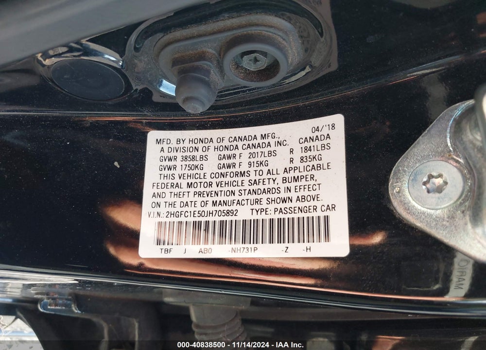 2018 HONDA CIVIC SI VIN: 2HGFC1E50JH705892