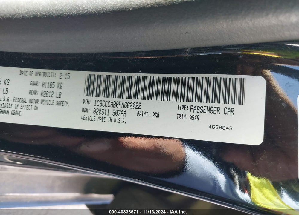 2015 CHRYSLER 200 LIMITED VIN: 1C3CCCAB0FN662022