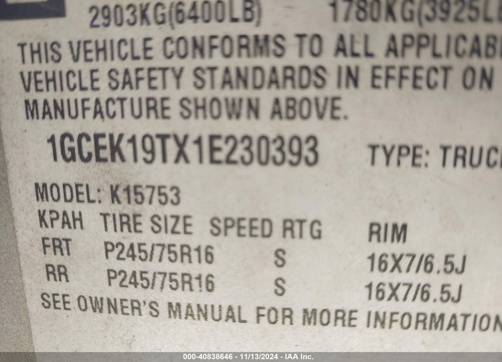2001 CHEVROLET SILVERADO 1500 LS VIN: 1GCEK19TX1E230393