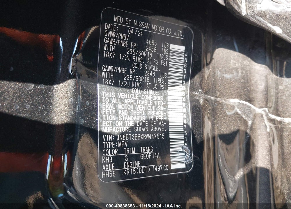 2024 NISSAN ROGUE SV INTELLIGENT AWD VIN: JN8BT3BBXRW447515