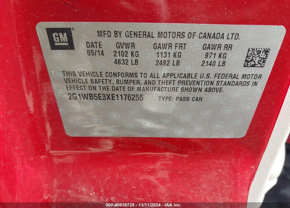 2014 CHEVROLET IMPALA LIMITED LT VIN: 2G1WB5E3XE1176255