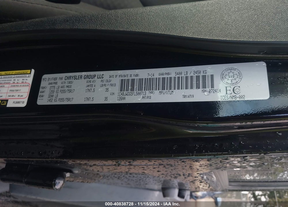 2015 JEEP WRANGLER UNLIMITED SPORT VIN: 1C4BJWDG5FL500713