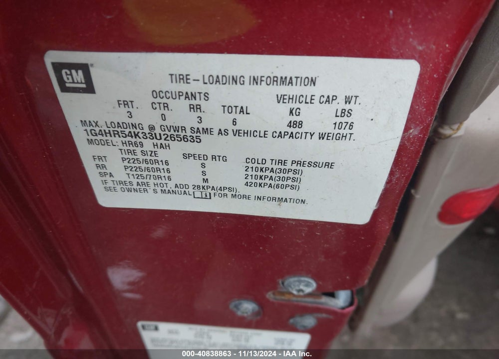 2003 BUICK LESABRE LIMITED VIN: 1G4HR54K33U265635