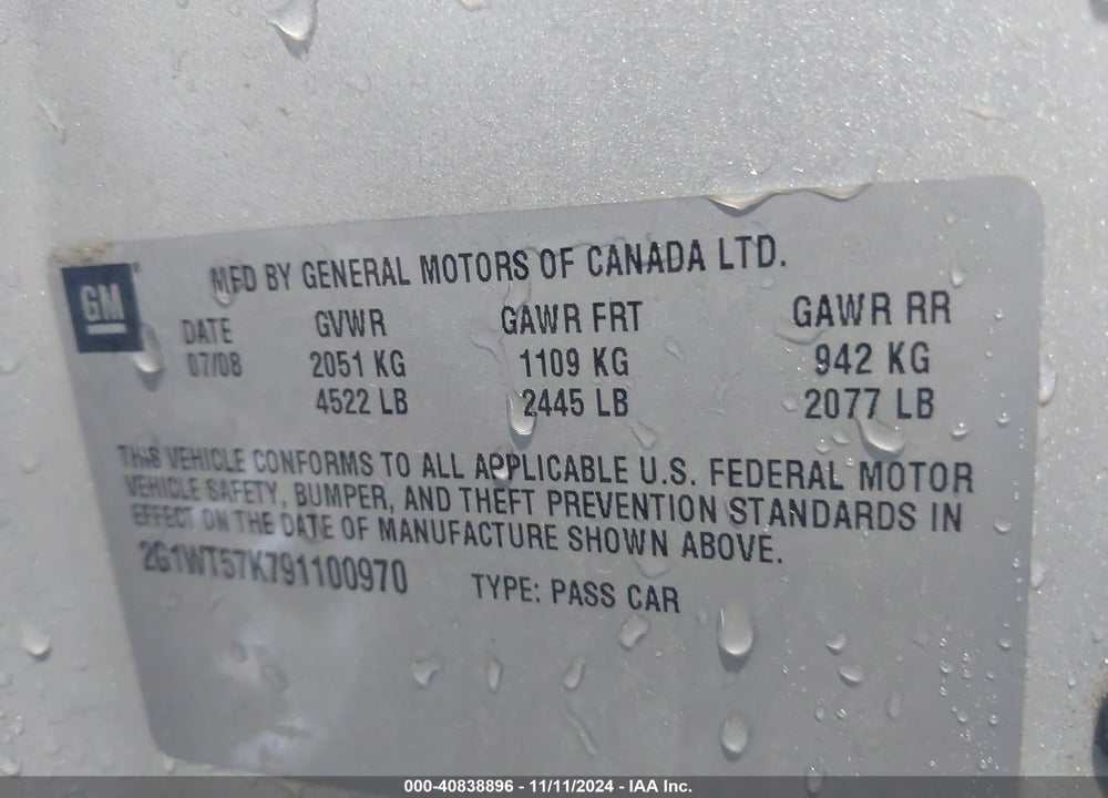 2009 CHEVROLET IMPALA LT VIN: 2G1WT57K791100970
