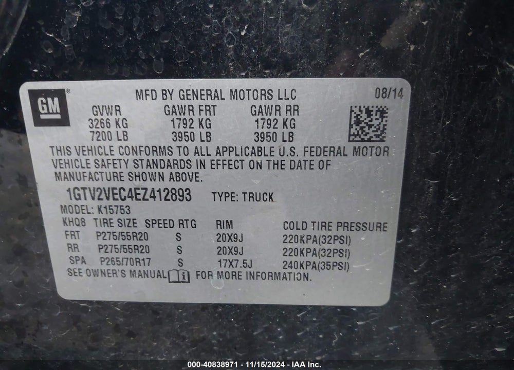 2014 GMC SIERRA 1500 SLT VIN: 1GTV2VEC4EZ412893