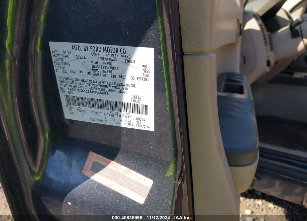 2008 FORD ESCAPE XLS/XLS MANUAL VIN: 1FMCU02Z58KA46688