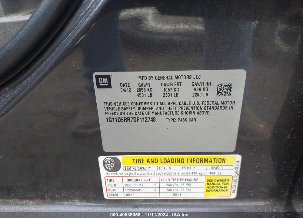 2013 CHEVROLET MALIBU ECO VIN: 1G11D5RR7DF112748
