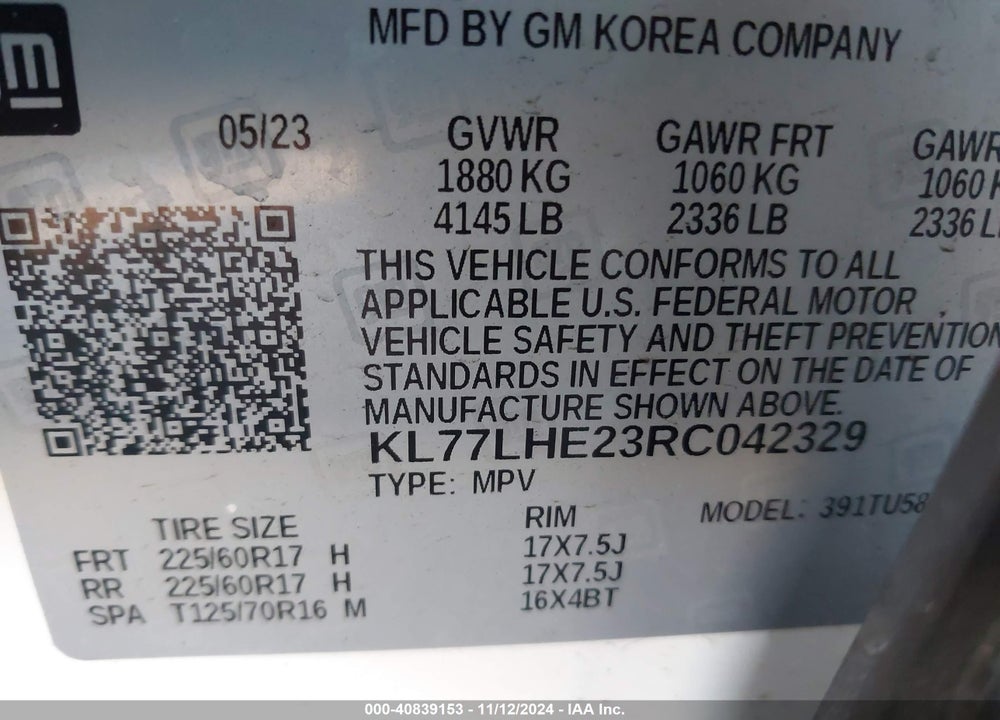 2024 CHEVROLET TRAX FWD LT VIN: KL77LHE23RC042329