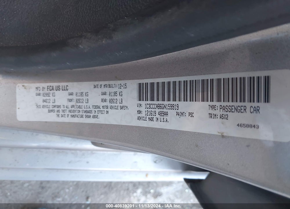 2016 CHRYSLER 200 VIN: 1C3CCCAB6GN159919