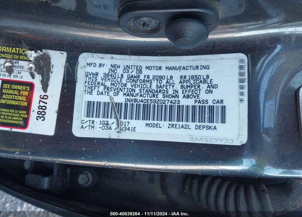 2009 TOYOTA COROLLA S VIN: 1NXBU40E59Z027423