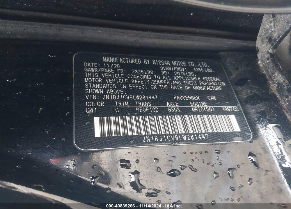 2020 NISSAN ROGUE SPORT S FWD XTRONIC CVT VIN: JN1BJ1CV9LW281447