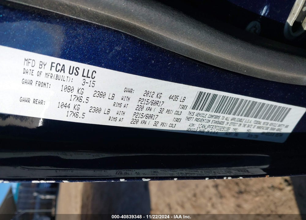 2015 JEEP PATRIOT LATITUDE VIN: 1C4NJPFB7FD329199
