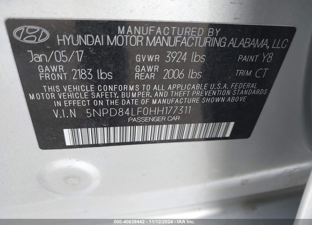 2017 HYUNDAI ELANTRA VALUE EDITION VIN: 5NPD84LF0HH177311