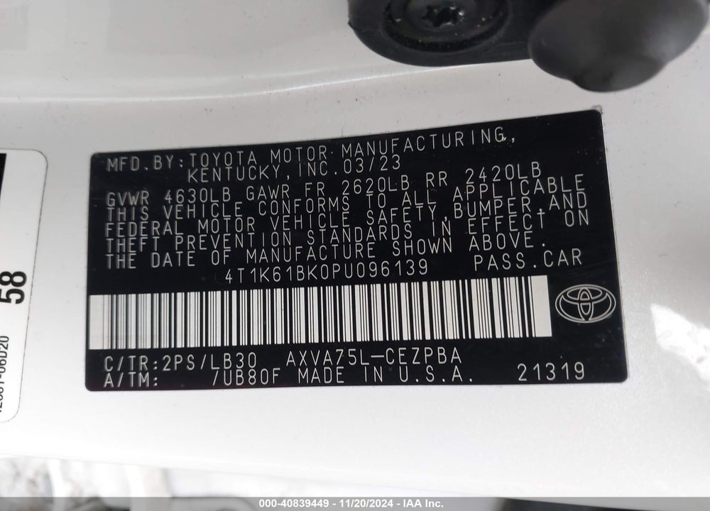 2023 TOYOTA CAMRY XSE AWD VIN: 4T1K61BK0PU096139