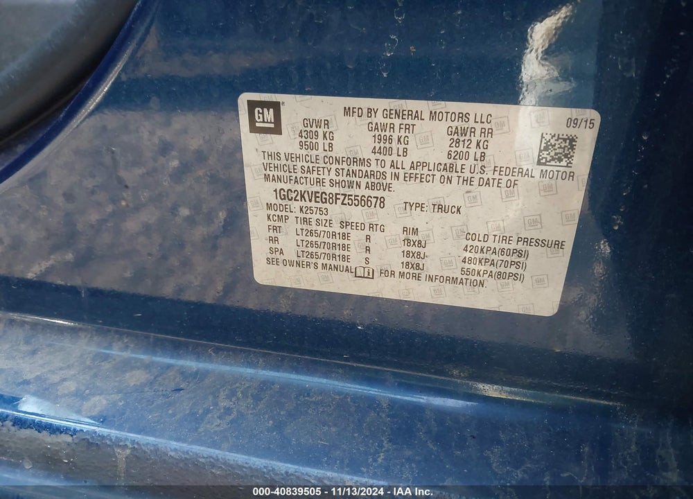 2015 CHEVROLET SILVERADO 2500HD LT VIN: 1GC2KVEG8FZ556678