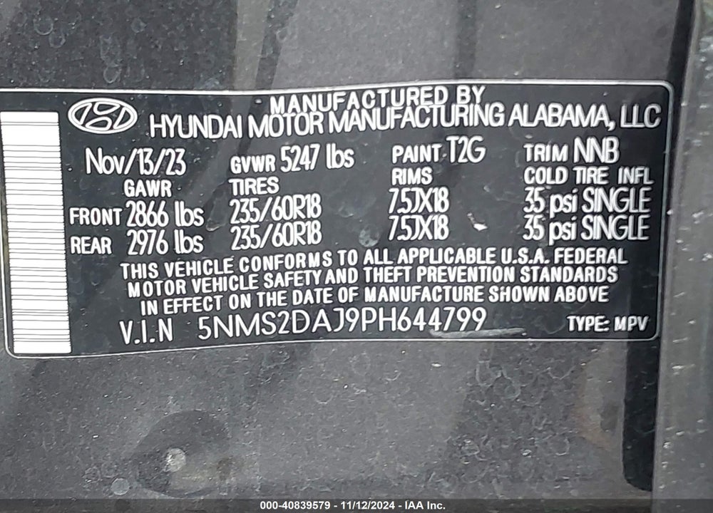 2023 HYUNDAI SANTA FE VIN: 5NMS2DAJ9PH644799