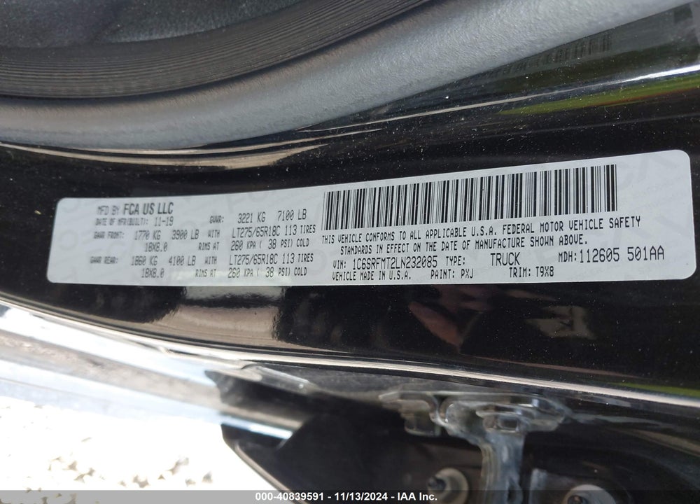 2020 RAM 1500 BIG HORN 4X4 6'4 BOX VIN: 1C6SRFMT2LN232085