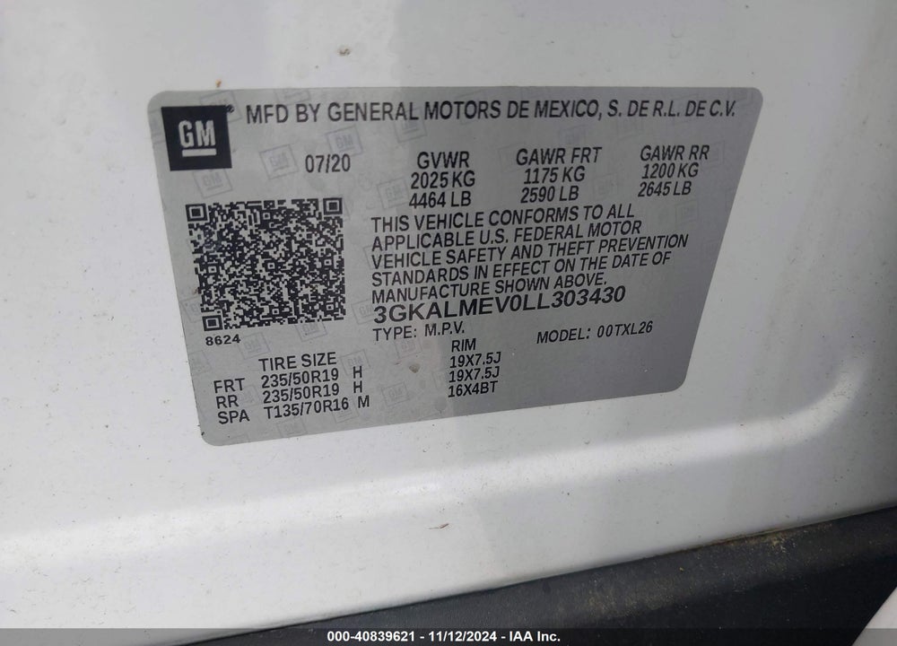 2020 GMC TERRAIN FWD SLE VIN: 3GKALMEV0LL303430