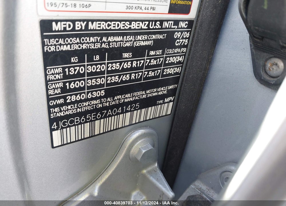 2007 MERCEDES-BENZ R 350 4MATIC VIN: 4JGCB65E67A041425