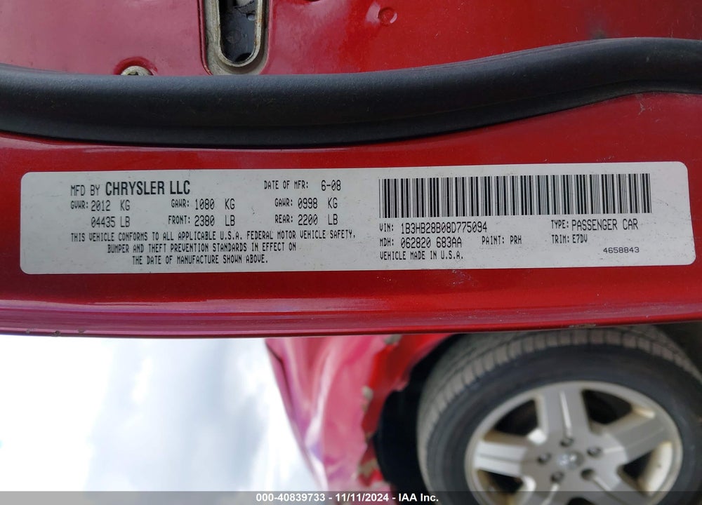 2008 DODGE CALIBER SE VIN: 1B3HB28B08D775094