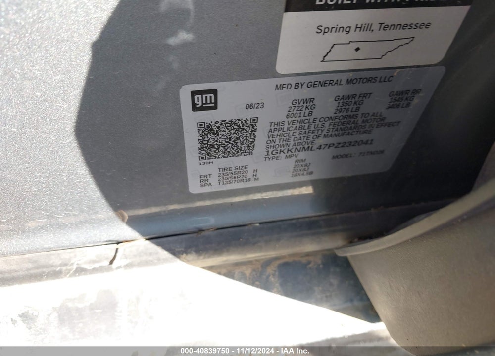 2023 CADI GMC AA FWD SLT VIN: 1GKKNML47PZ232041