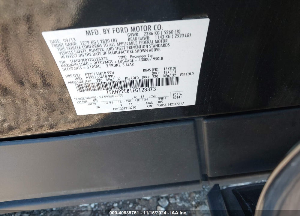 2014 FORD TAURUS SEL VIN: 1FAHP2E81EG128373
