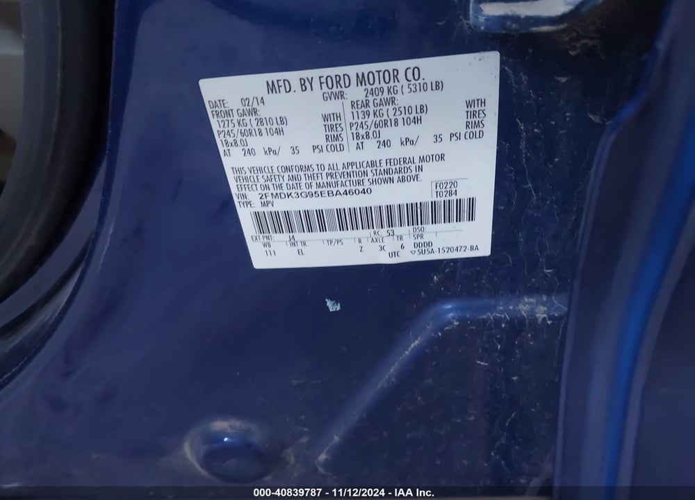 2014 FORD EDGE SE VIN: 2FMDK3G95EBA46040