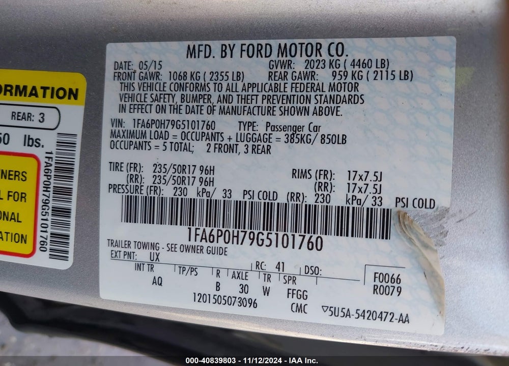 2016 FORD FUSION SE VIN: 1FA6P0H79G5101760
