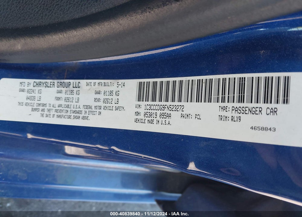 2015 CHRYSLER 200 S VIN: 1C3CCCDG9FN523272