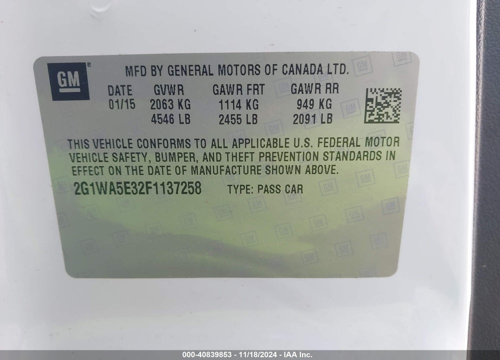 2015 CHEVROLET IMPALA LIMITED LS VIN: 2G1WA5E32F1137258