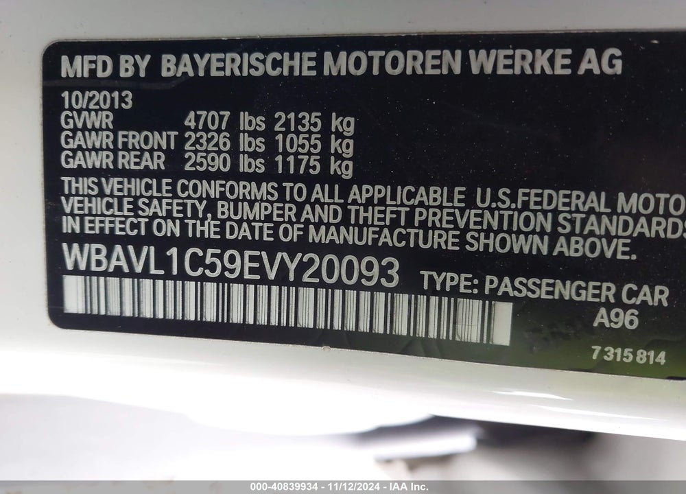 2014 BMW X1 XDRIVE28I VIN: WBAVL1C59EVY20093