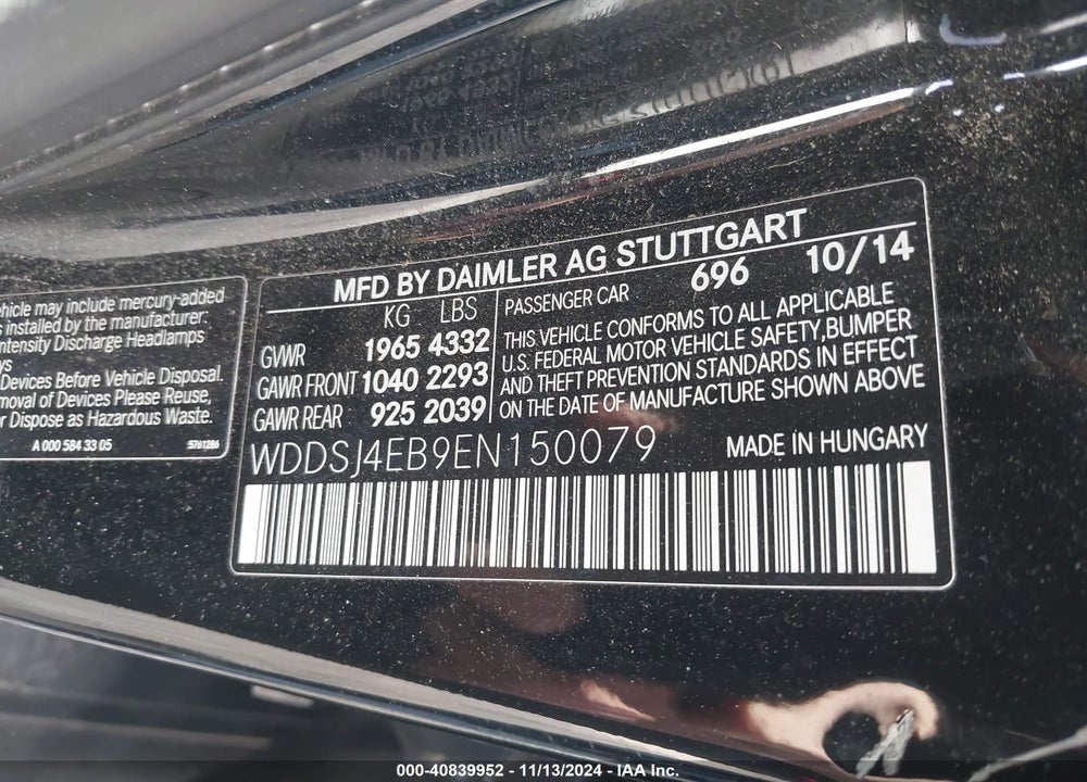 2014 MERCEDES-BENZ CLA 250 VIN: WDDSJ4EB9EN150079