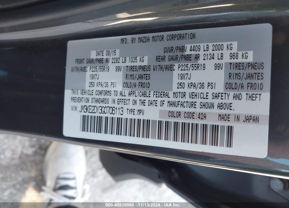 2016 MAZDA CX-5 GRAND TOURING VIN: JM3KE2DY3G0706113