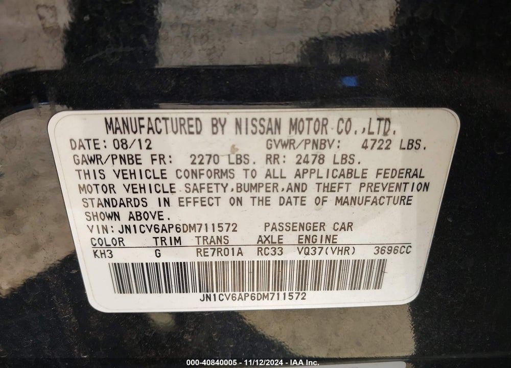 2013 INFINITI G37 JOURNEY VIN: JN1CV6AP6DM711572