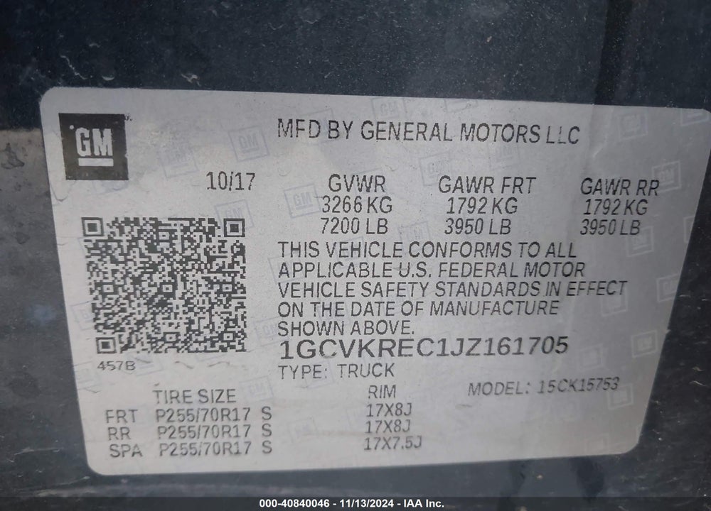 2018 CHEVROLET SILVERADO 1500 1LT VIN: 1GCVKREC1JZ161705