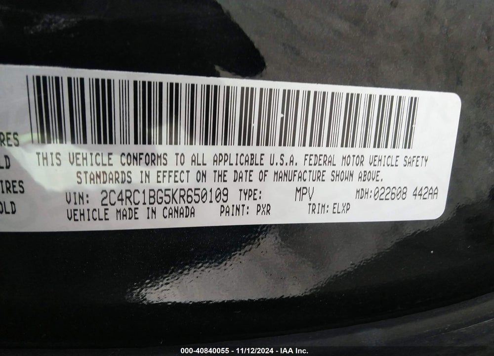 2019 CHRYSLER PACIFICA TOURING L VIN: 2C4RC1BG5KR650109