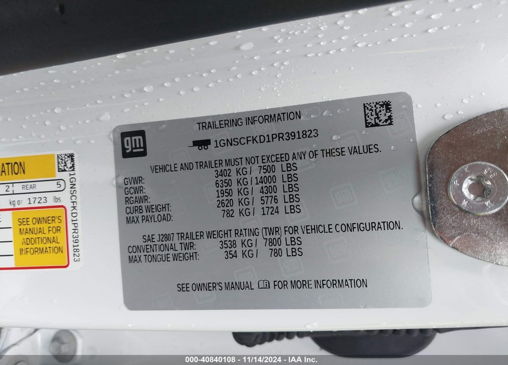 2023 CHEVROLET SUBURBAN 2WD PREMIER VIN: 1GNSCFKD1PR391823