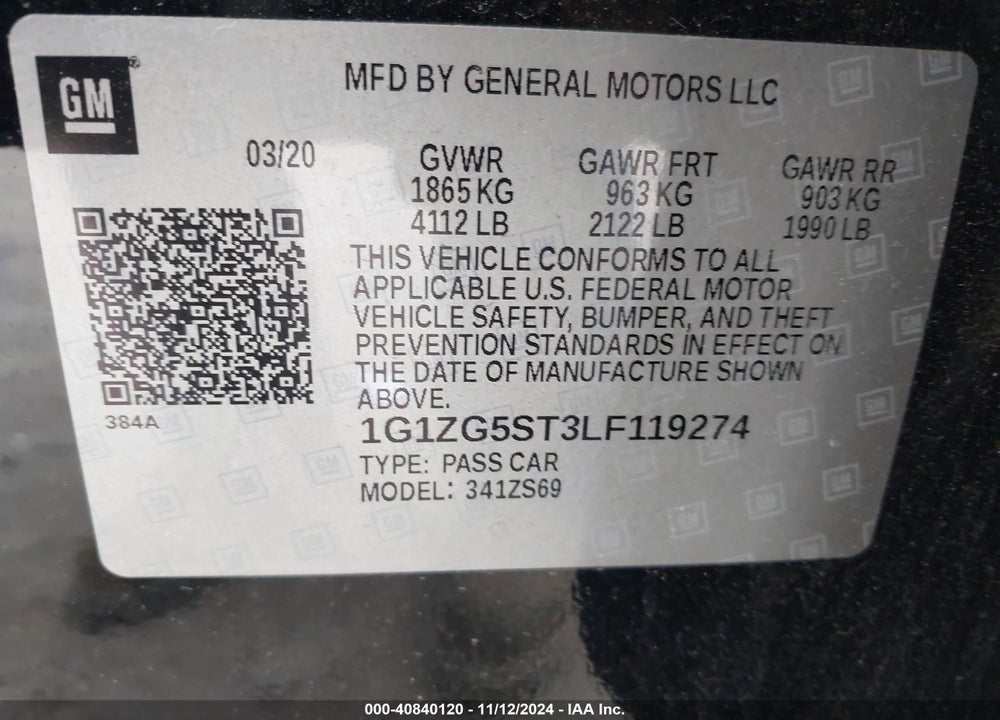 2020 CHEVROLET MALIBU FWD RS VIN: 1G1ZG5ST3LF119274