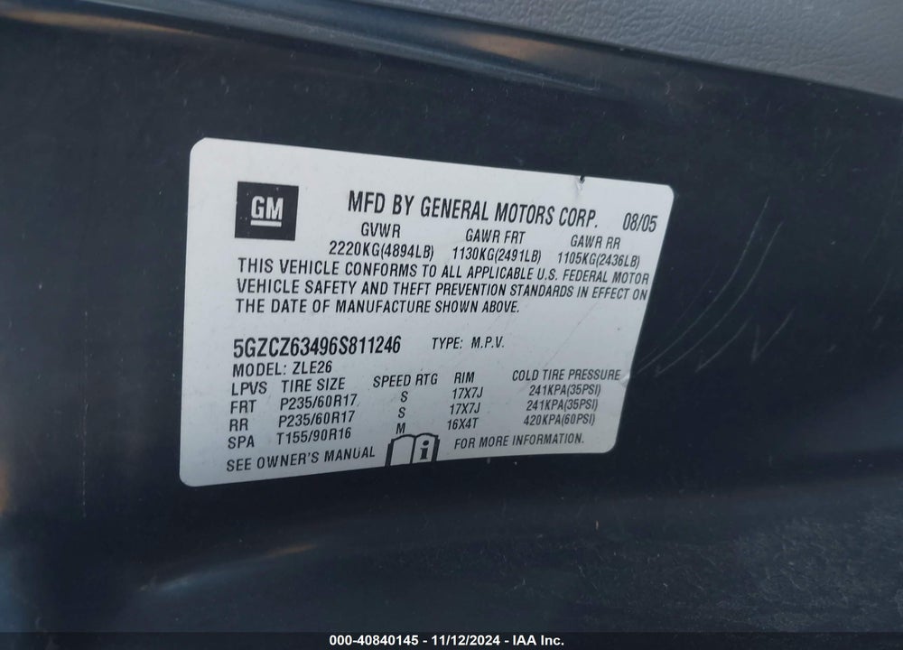 2006 SATURN VUE V6 VIN: 5GZCZ63496S811246