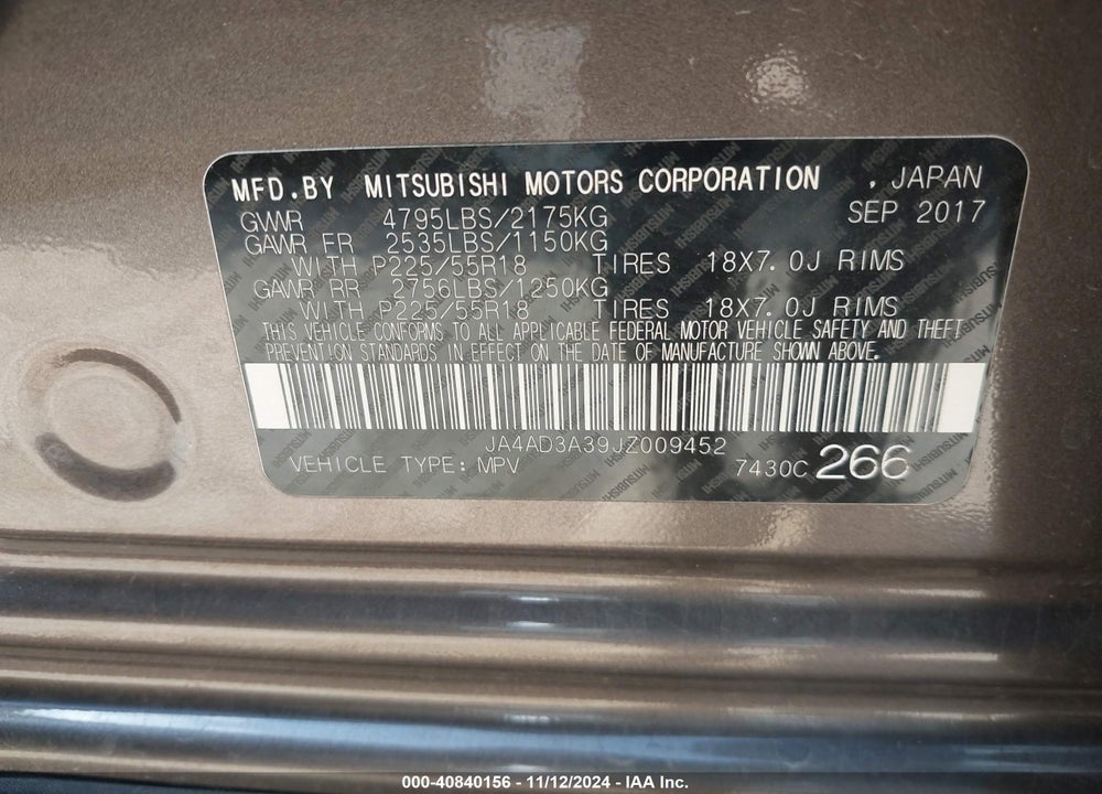 2018 MITSUBISHI OUTLANDER SE VIN: JA4AD3A39JZ009452