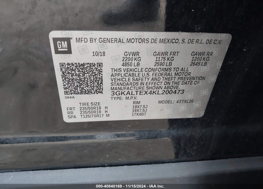 2019 GMC TERRAIN SLE VIN: 3GKALTEX4KL200473